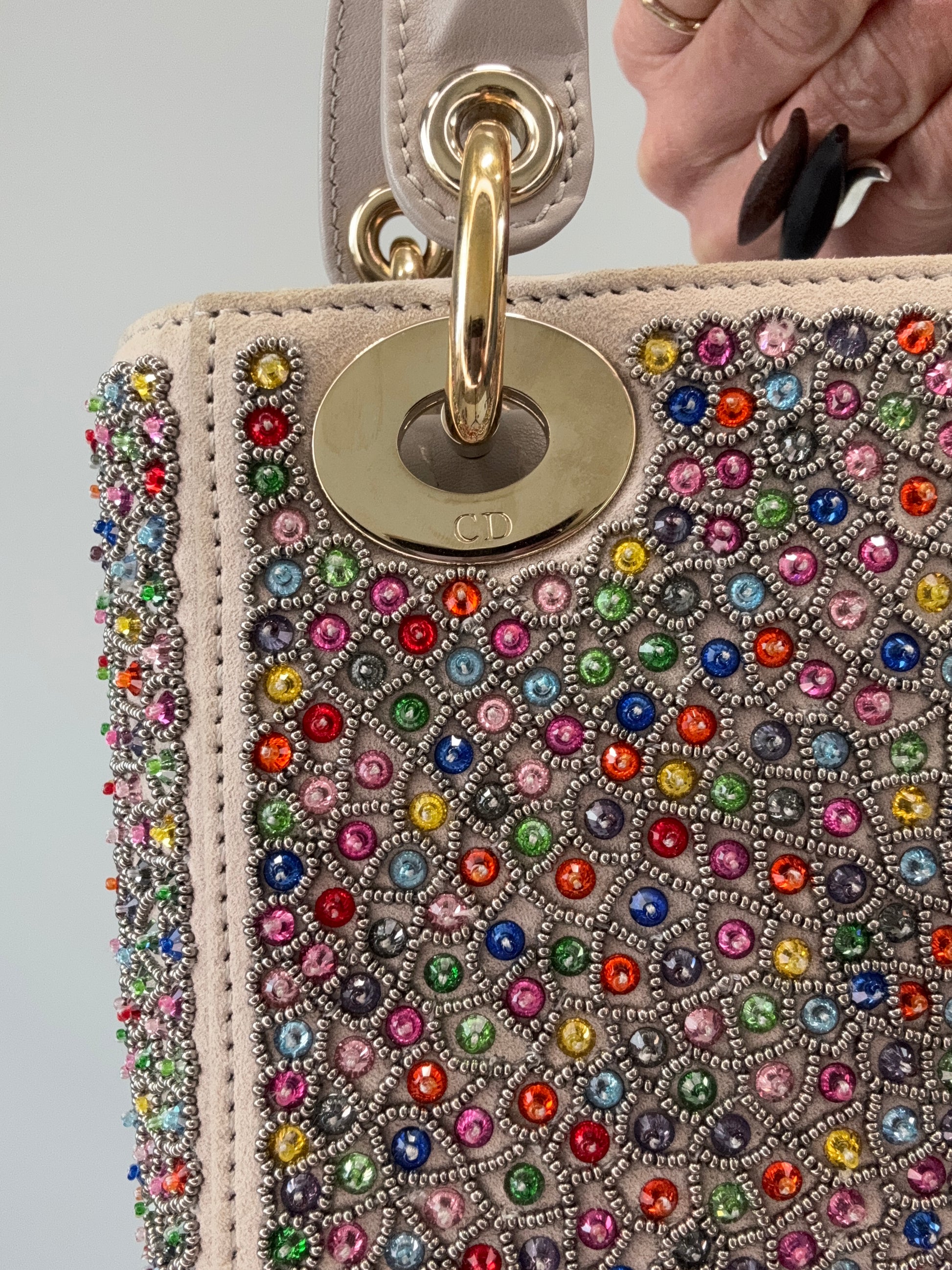 Mini Lady Dior Crystal Embellished Bag logo on hardware