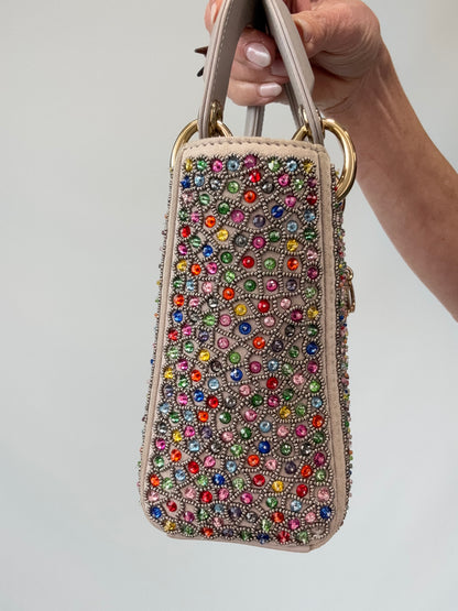 Mini Lady Dior Crystal Embellished Bag left side of handbag