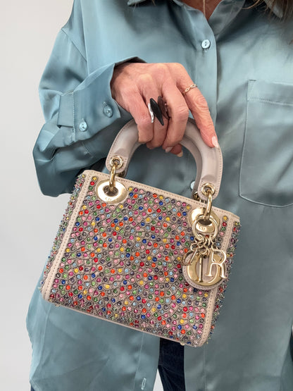 Mini Lady Dior Crystal Embellished Bag modeled
