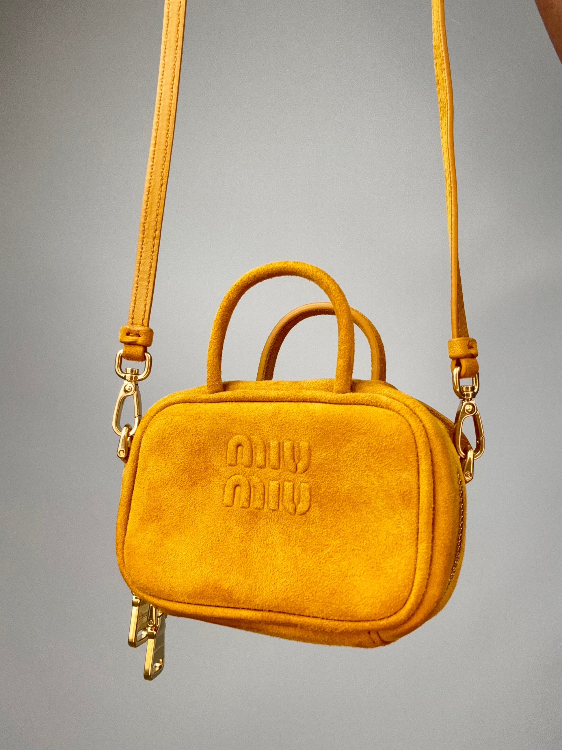 Miu Miu Beau Micro Suede Bag - Whiskey front of handbag