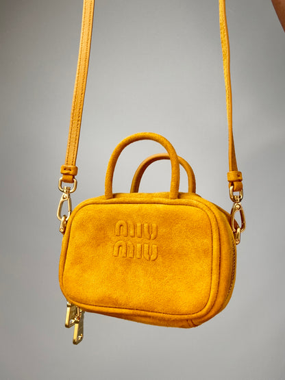 Miu Miu Beau Micro Suede Bag - Whiskey front of handbag