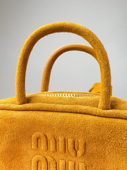 Miu Miu Beau Micro Suede Bag - Whiskey front of top handles