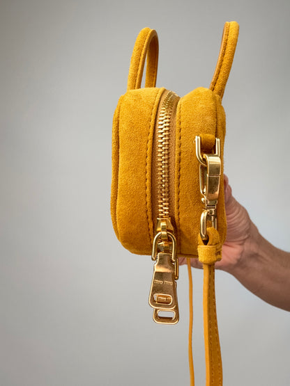 Miu Miu Beau Micro Suede Bag - Whiskey left side of bag