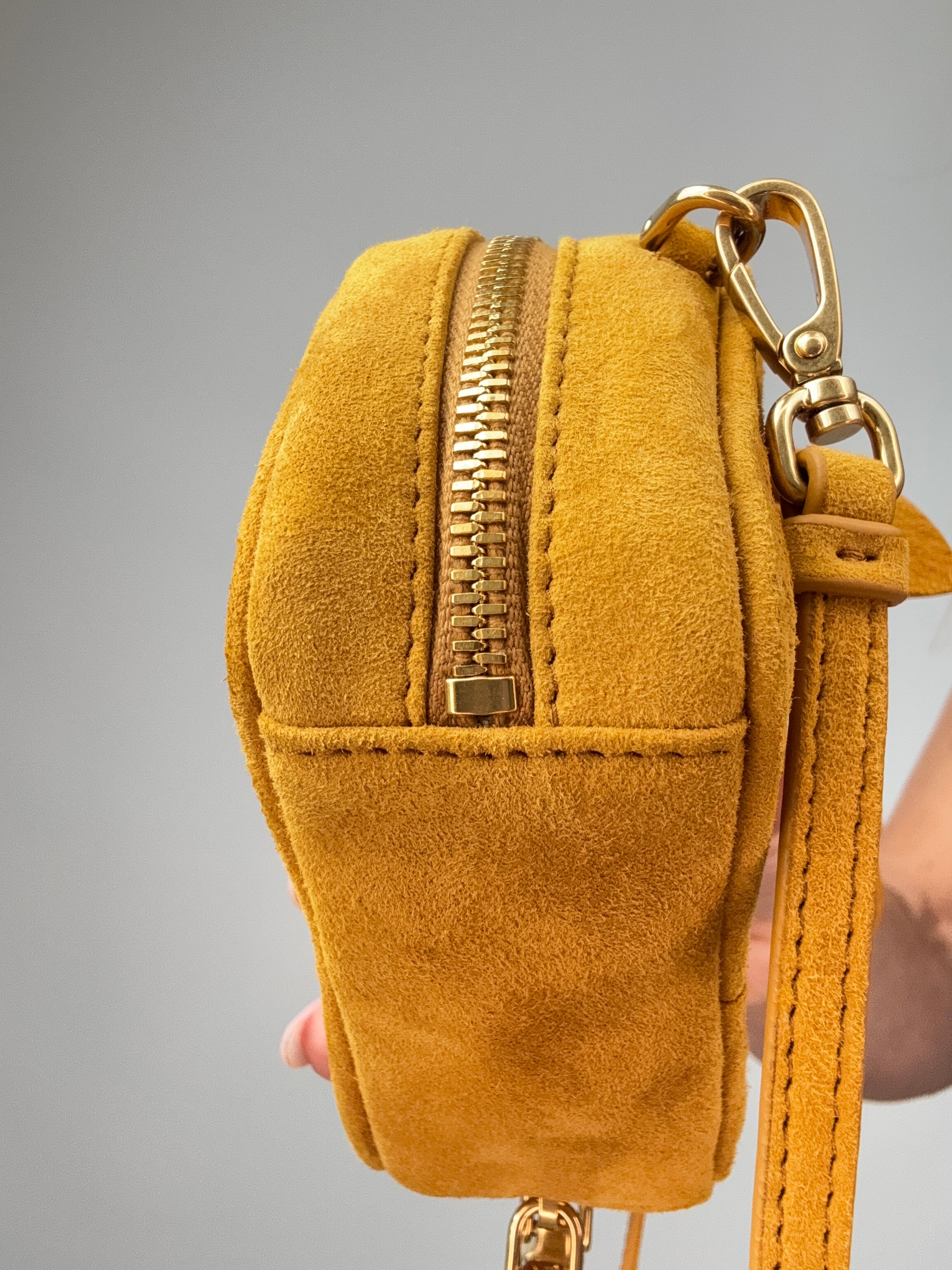 Miu Miu Beau Micro Suede Bag - Whiskey zipper end