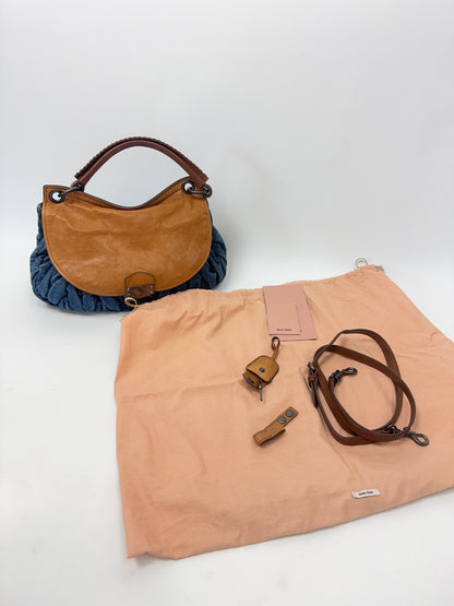 Miu Miu Blue & Brown Matelasse Denim and Leather Hobo with dust bag, strap, cards and accessories