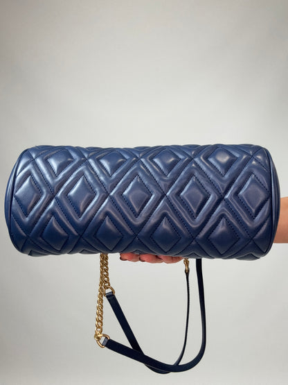 Miu Miu Diamond Quilted Cylinder Bag in Blue bottom of handbag