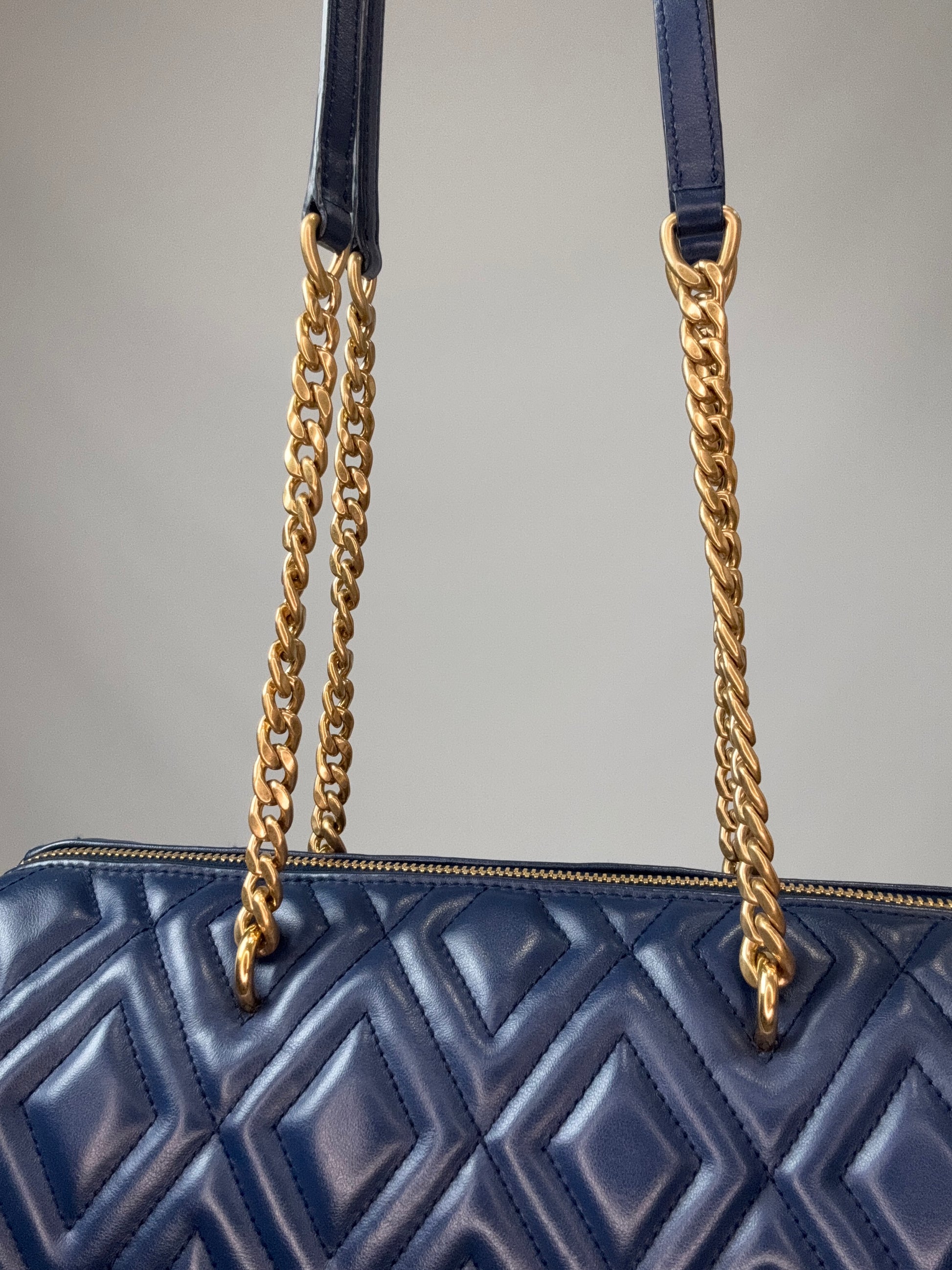 Miu Miu Diamond Quilted Cylinder Bag in Blue chain strap from back