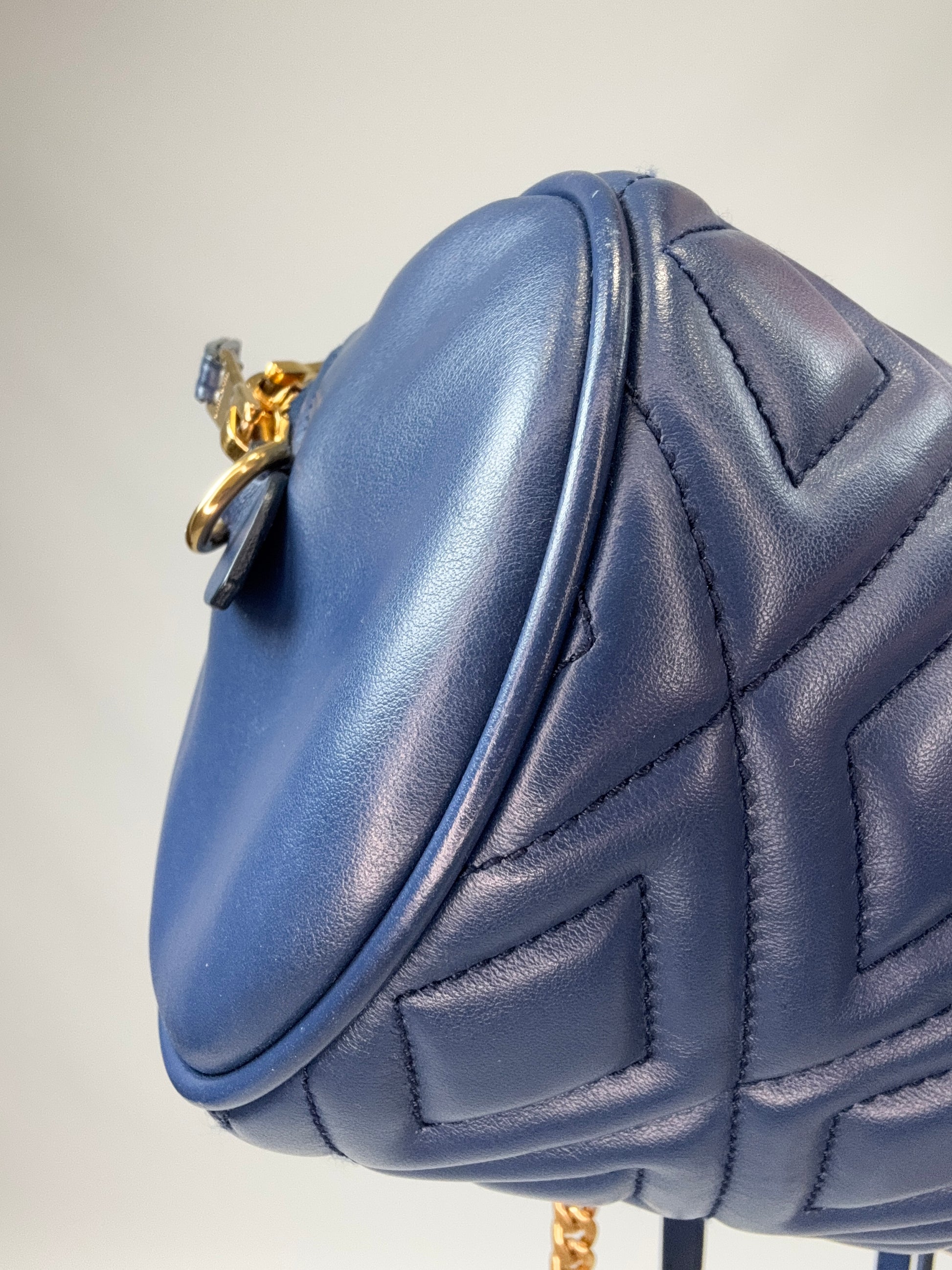 Miu Miu Diamond Quilted Cylinder Bag in Blue front left bottom corner