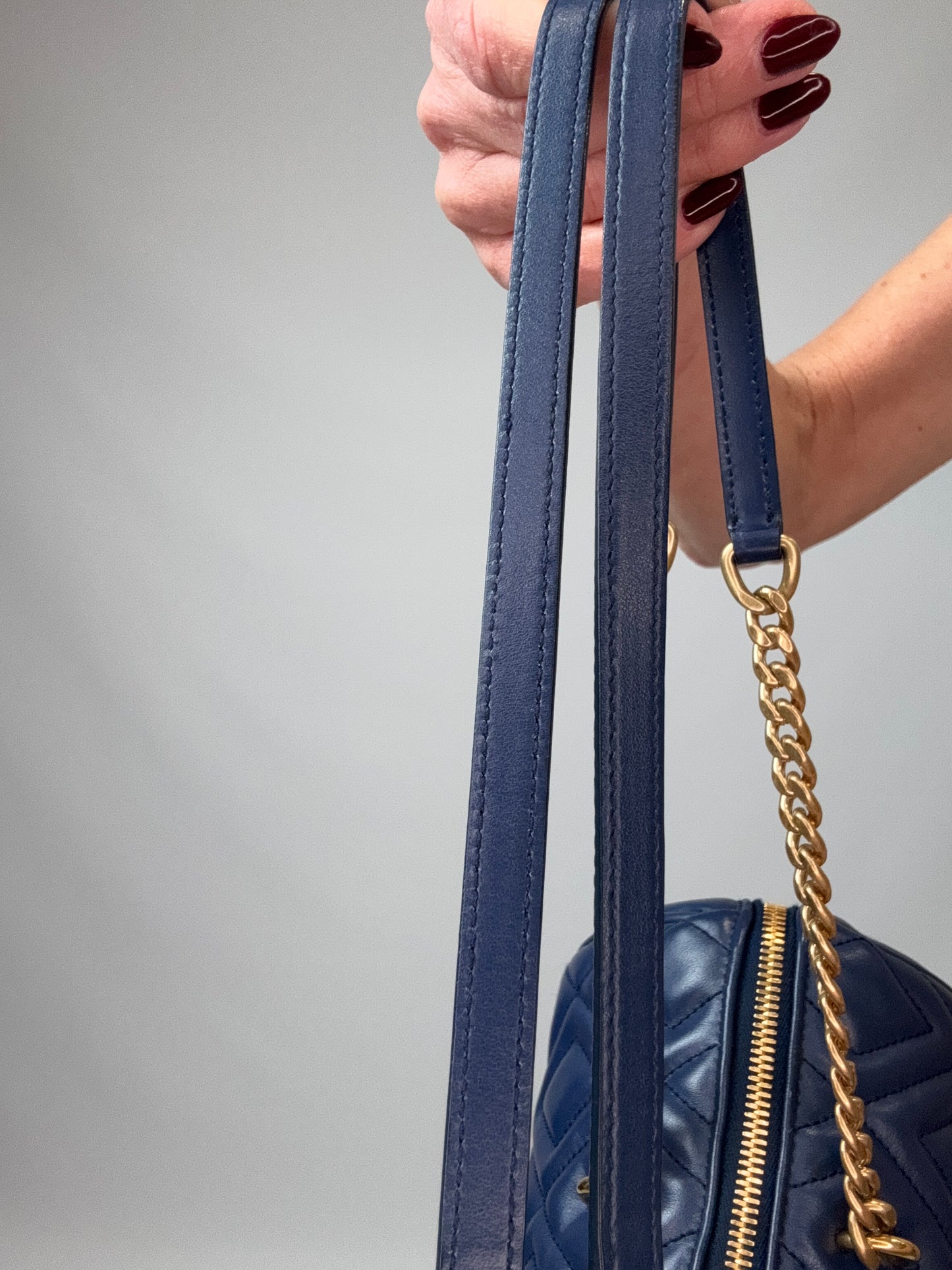 Miu Miu Diamond Quilted Cylinder Bag in Blue leather handles 2
