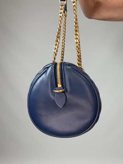 Miu Miu Diamond Quilted Cylinder Bag in Blue right side of handbag
