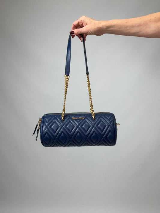 Miu Miu Diamond Quilted Cylinder Bag in Blue