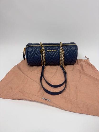 Miu Miu Diamond Quilted Cylinder Bag in Blue with dust bag