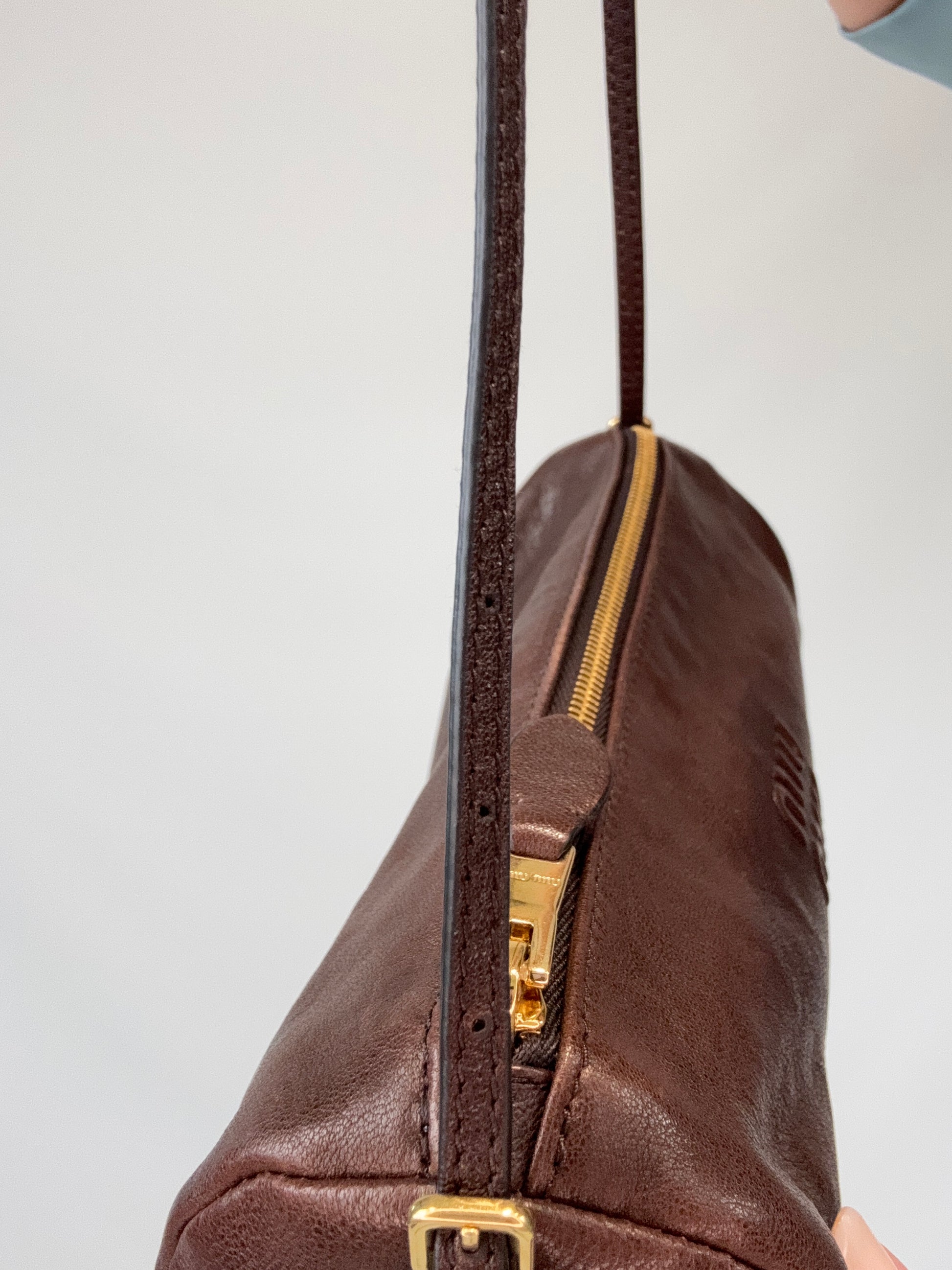 Miu Miu Nappa Leather Aviator Mini Pouch top left strap