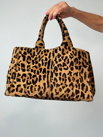 Prada Cavallino Leopard Tote - Vintage back of handbag