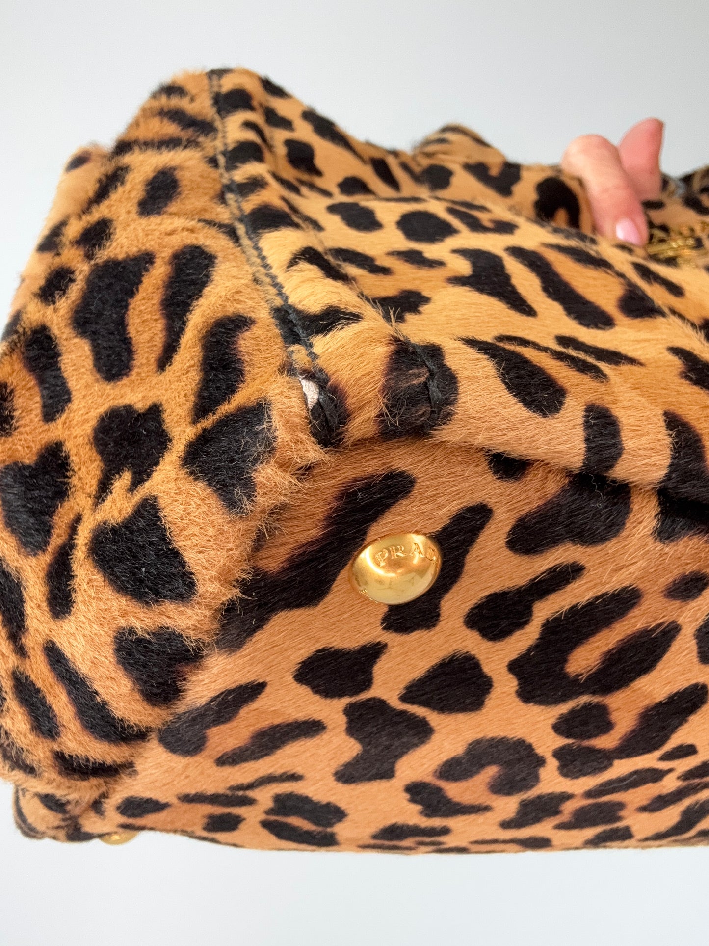Prada Cavallino Leopard Tote - Vintage front left bottom corner