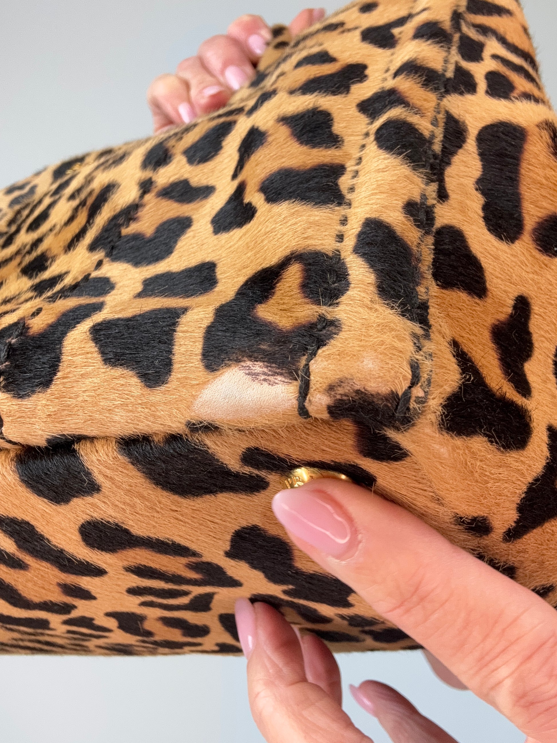 Prada Cavallino Leopard Tote - Vintage front right bottom corner