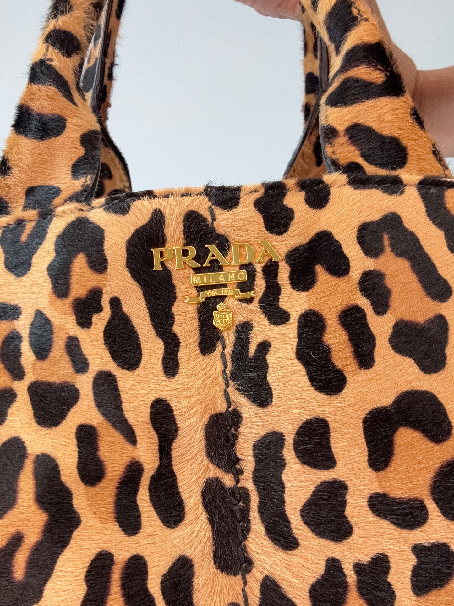 Prada Cavallino Leopard Tote - Vintage Prada gold logo