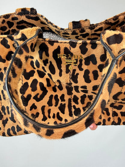 Prada Cavallino Leopard Tote - Vintage interior of front top handle