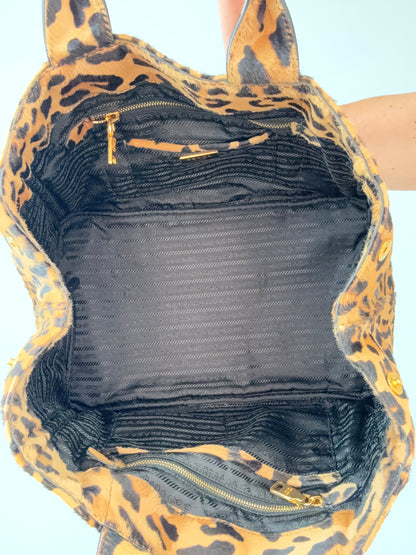 Prada Cavallino Leopard Tote - Vintage interior of handbag