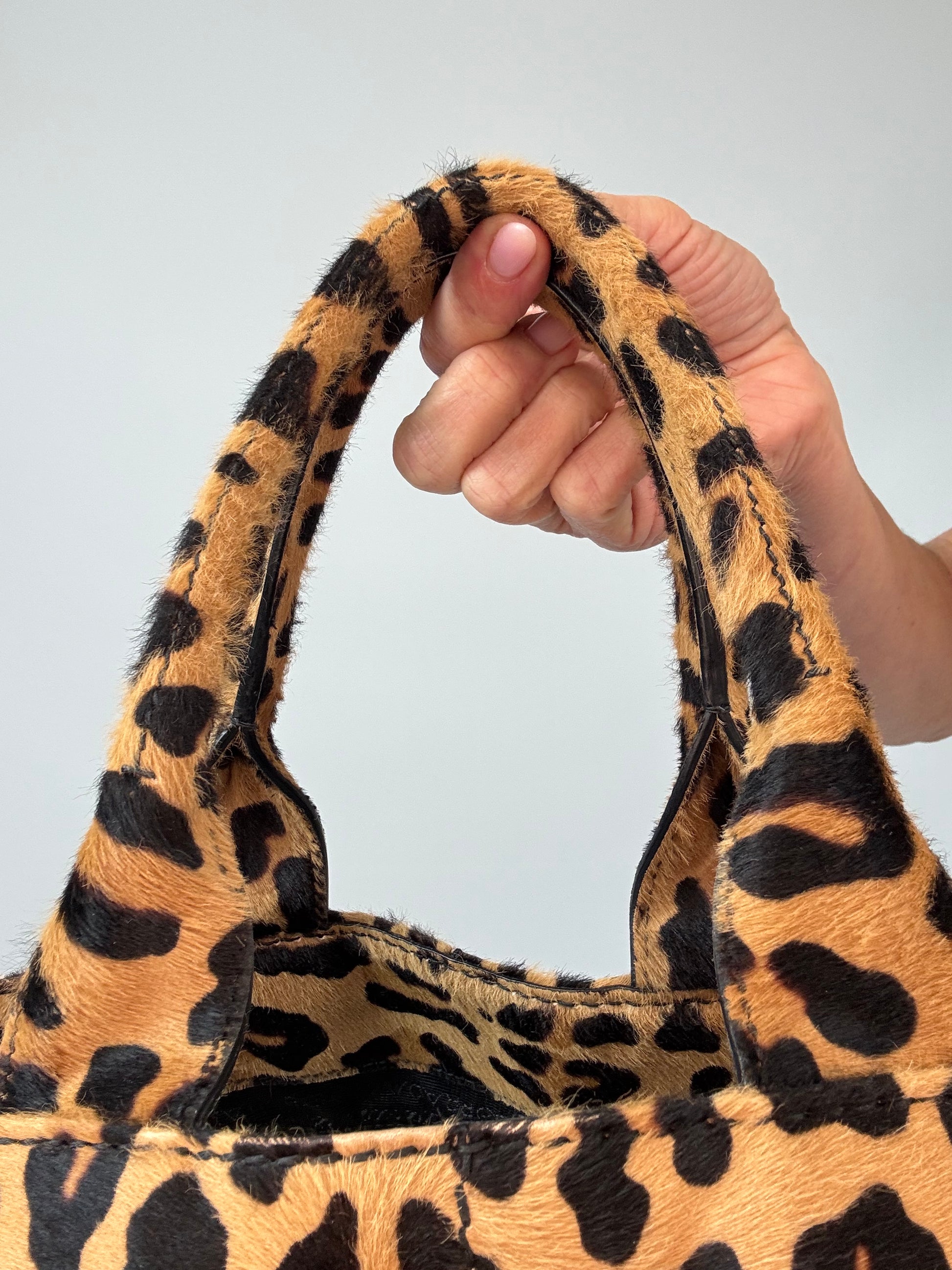 Prada Cavallino Leopard Tote - Vintage front of top handle