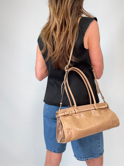 Prada Medium Bonnie East West Tote modeled 2