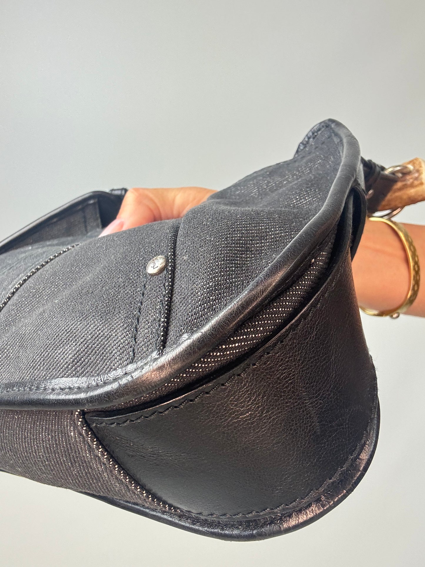 Saint Laurent Denim Mombasa Bag back left bottom corner