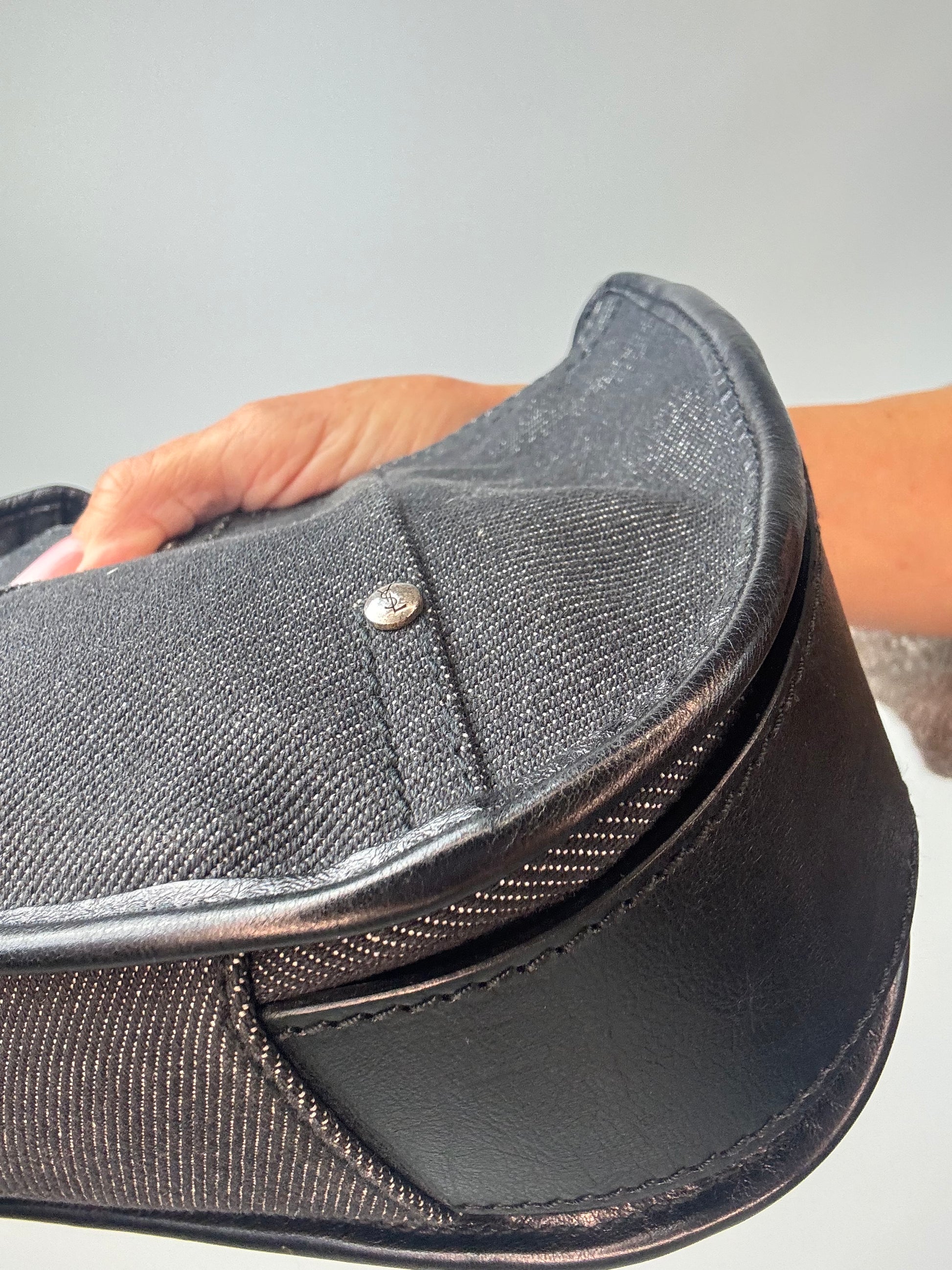 Saint Laurent Denim Mombasa Bag front right bottom corner