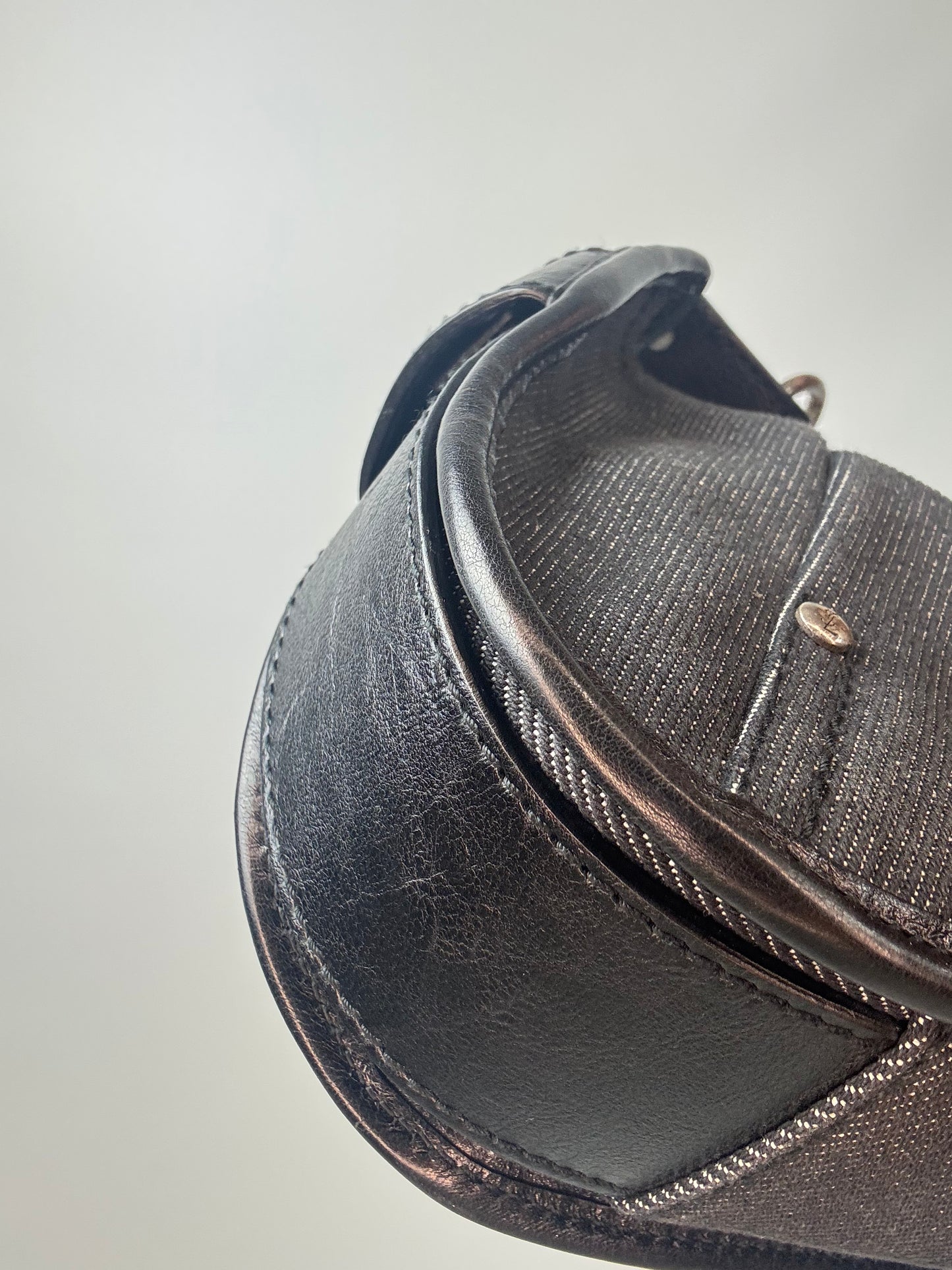 Saint Laurent Denim Mombasa Bag front left bottom corner