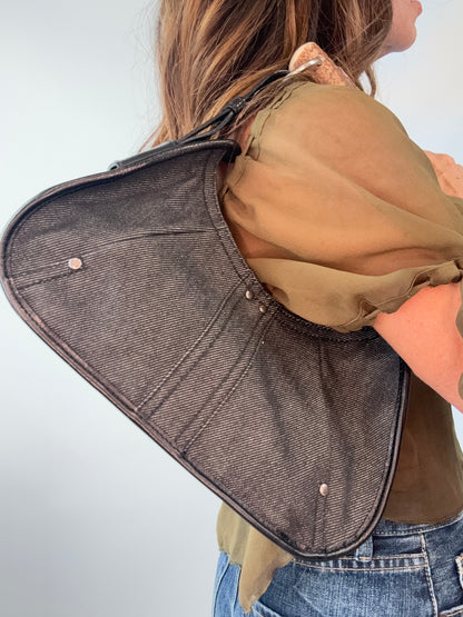 Saint Laurent Denim Mombasa Bag modeled