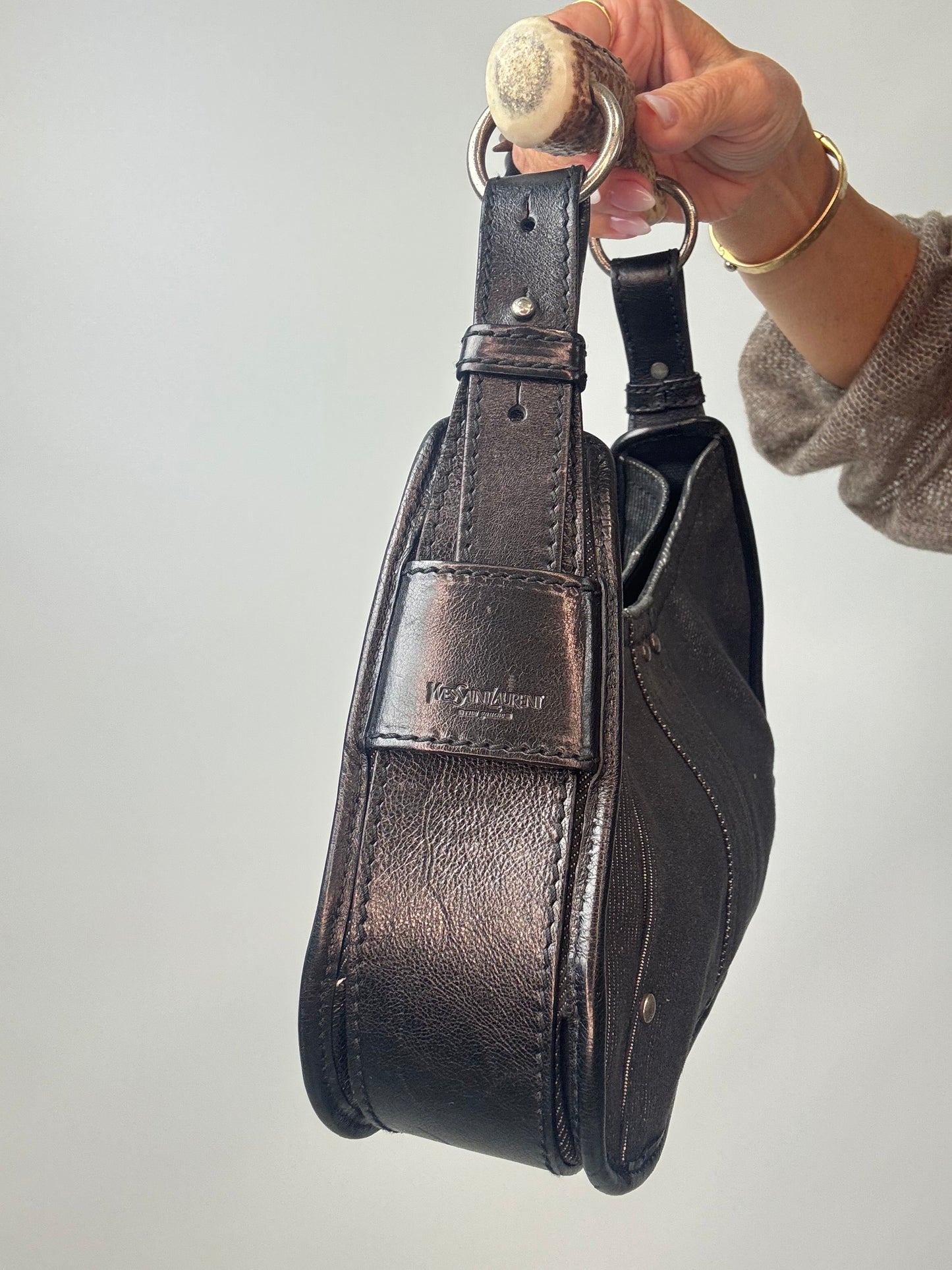 Saint Laurent Denim Mombasa Bag right side