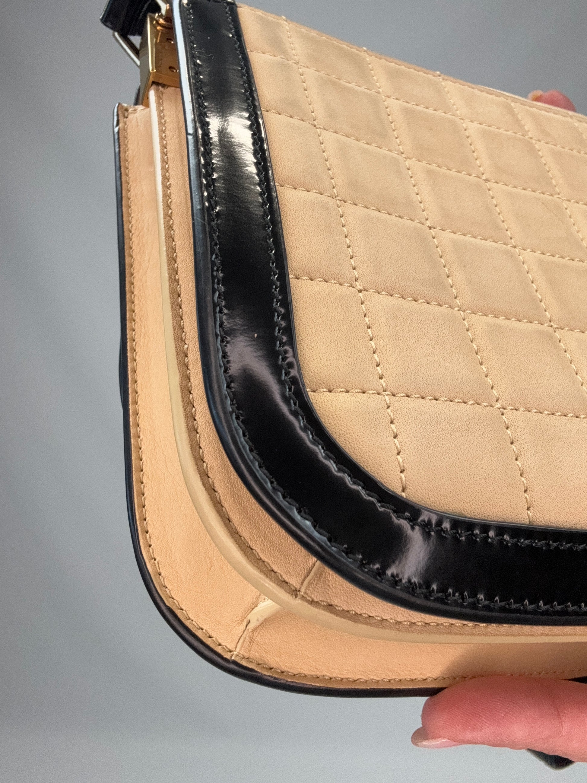 Saint Laurent Quilted Suede Monogram Solferino Bag back left bottom corner