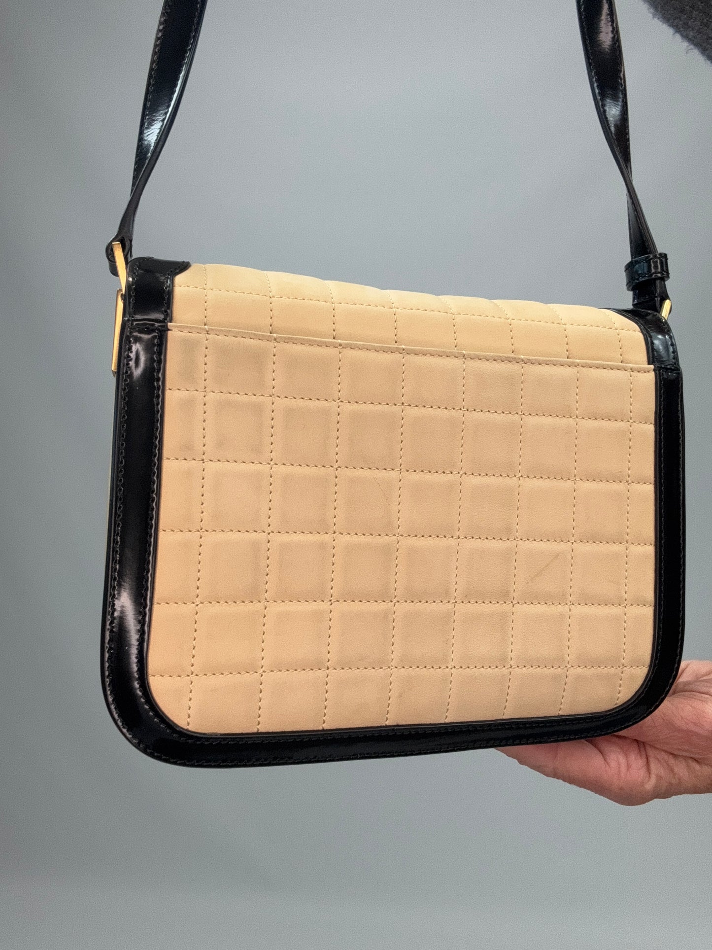 Saint Laurent Quilted Suede Monogram Solferino Bag left side view