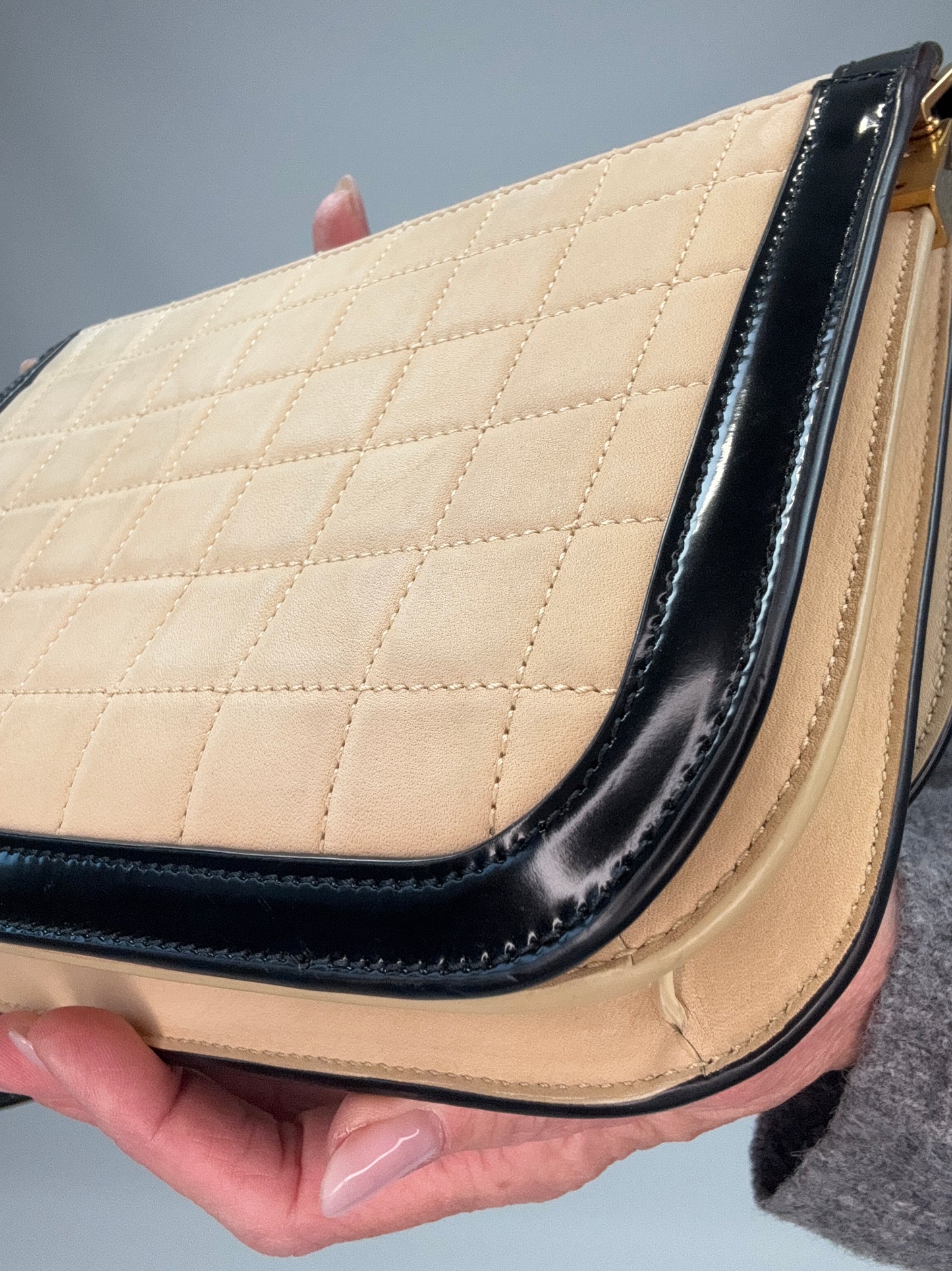 Saint Laurent Quilted Suede Monogram Solferino Bag back right bottom corner