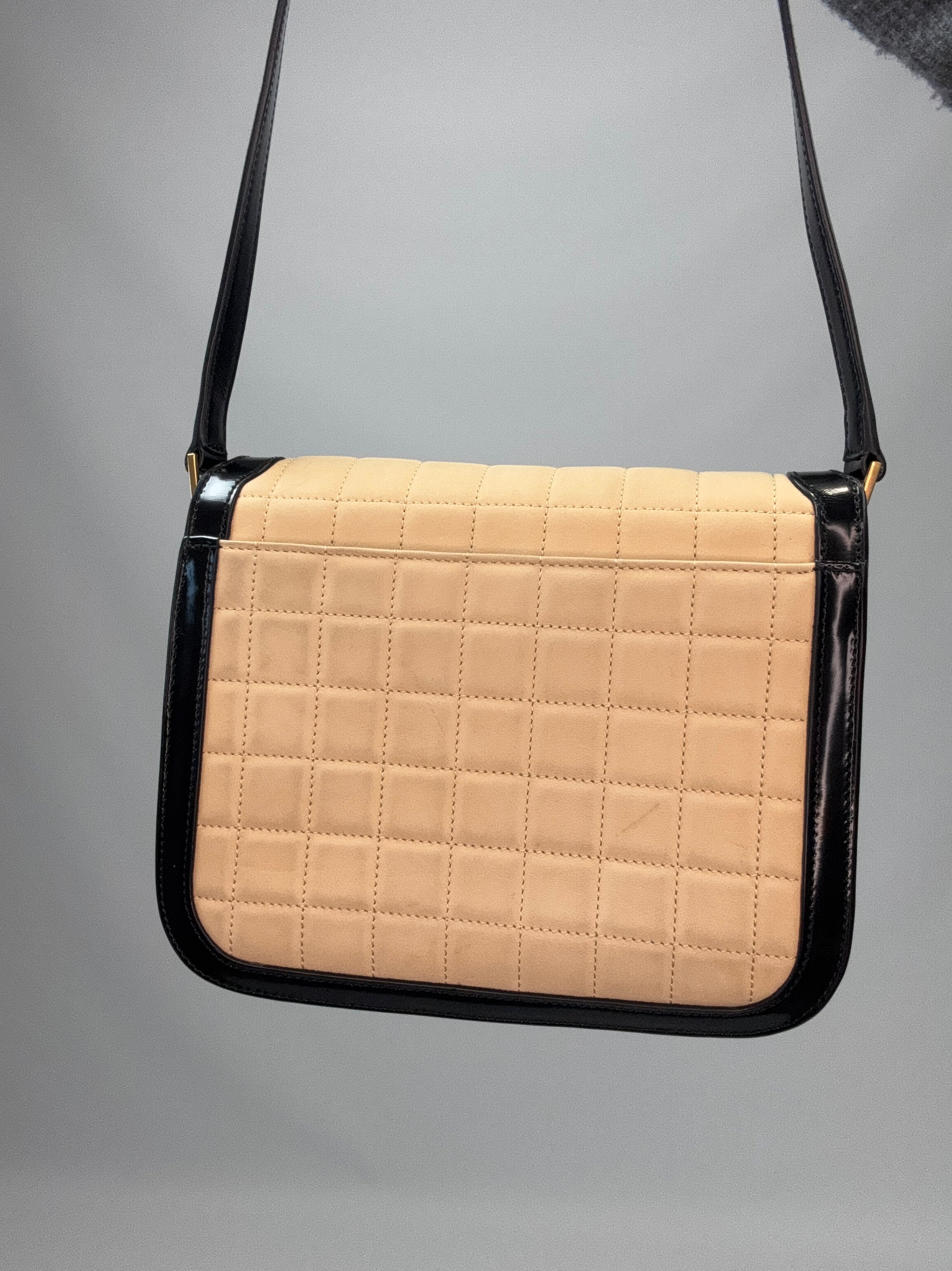 Saint Laurent Quilted Suede Monogram Solferino Bag back of handbag