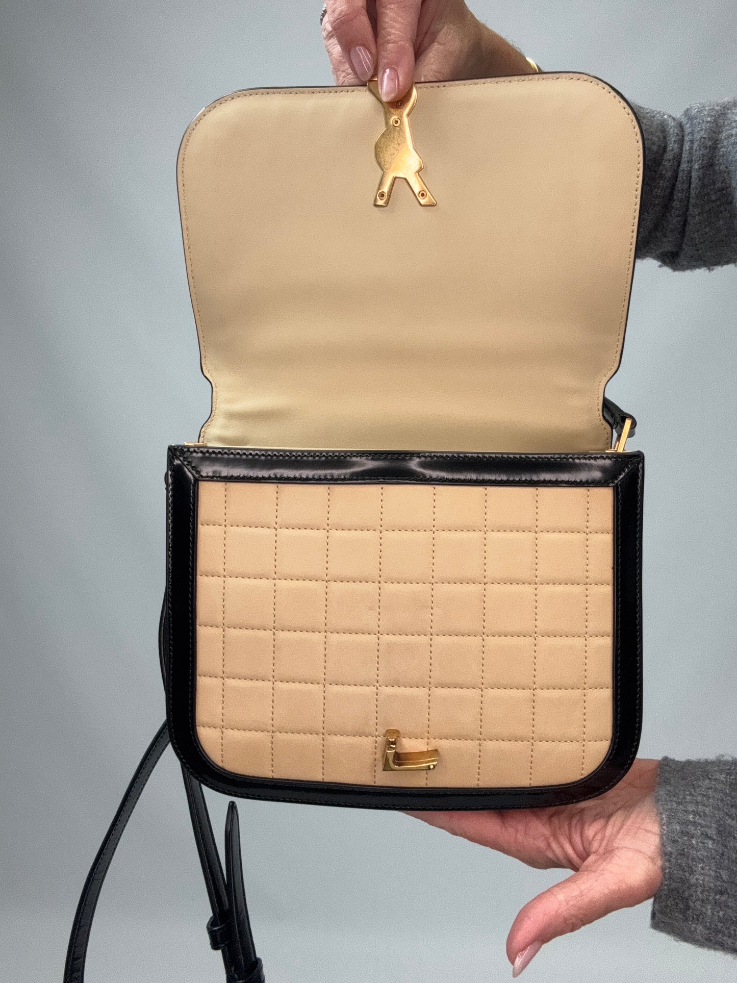 Saint Laurent Quilted Suede Monogram Solferino Bag flap interior
