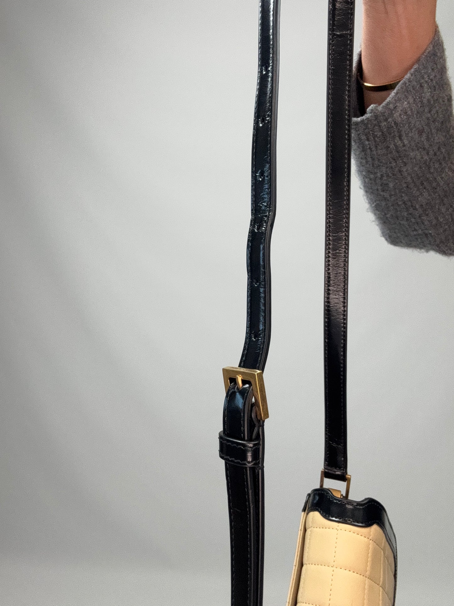 Saint Laurent Quilted Suede Monogram Solferino Bag strap with buckle
