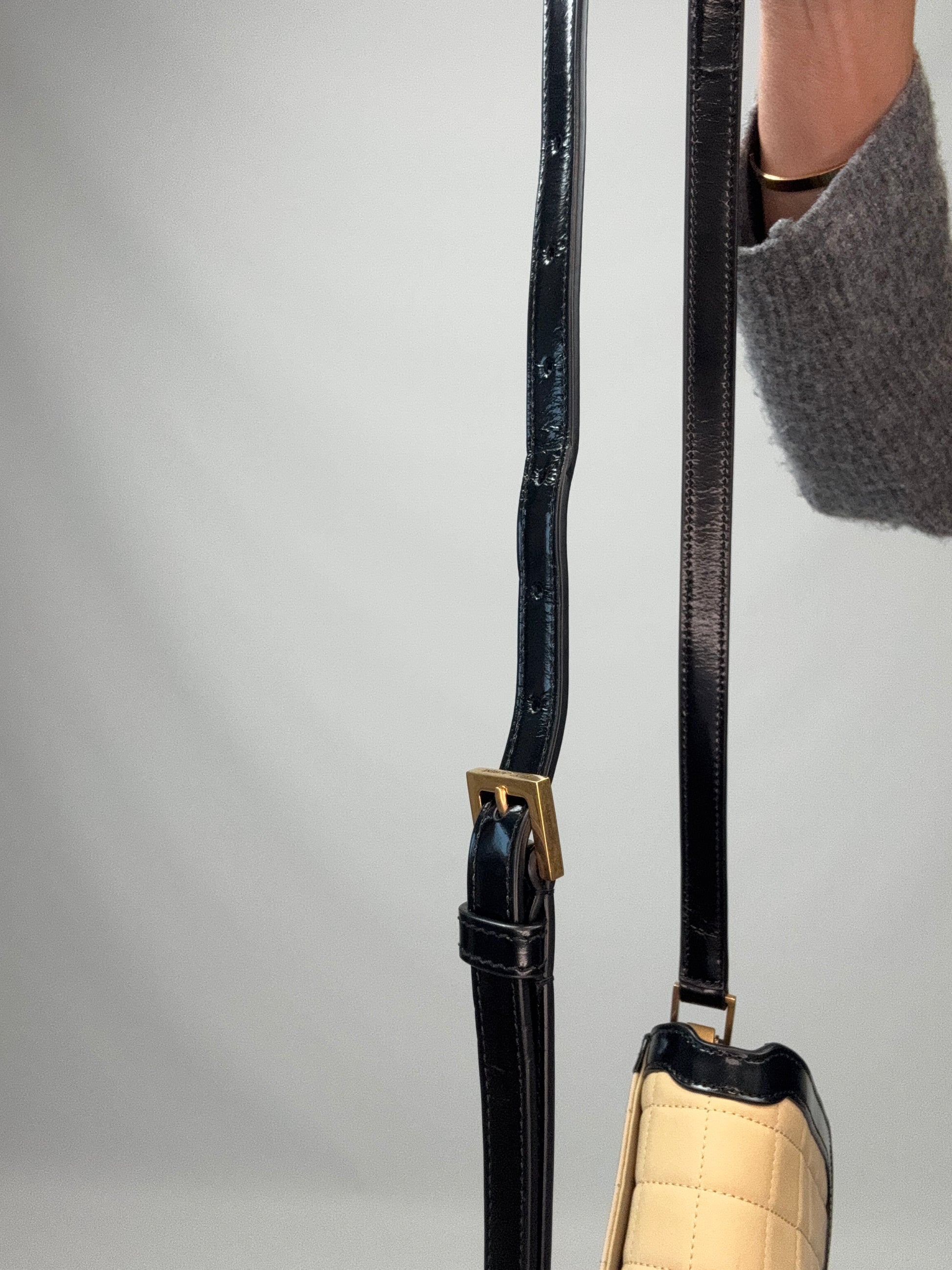 Saint Laurent Quilted Suede Monogram Solferino Bag strap with buckle