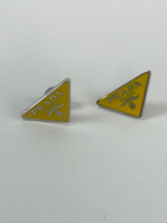 Prada Triangle  Logo Studs Yellow