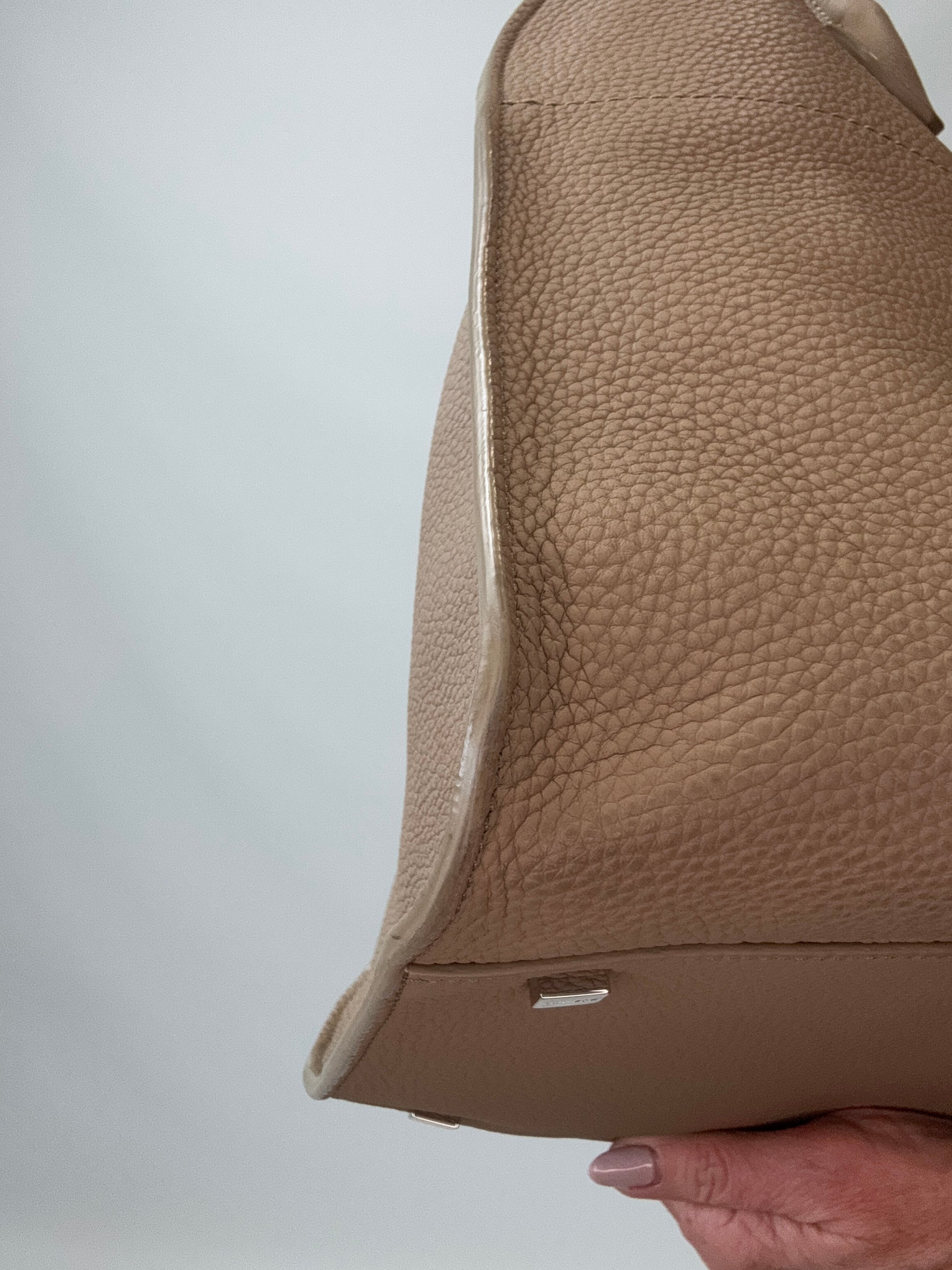 The Row Soft Margaux 15 Bag Beige back left bottom corner