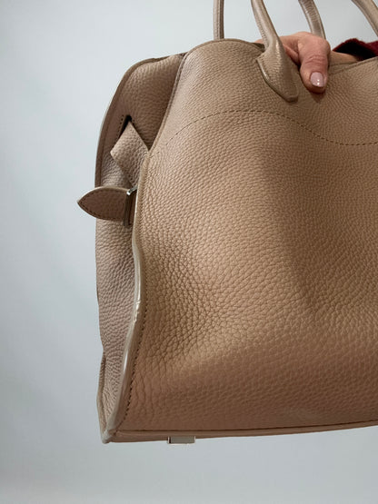 The Row Soft Margaux 15 Bag Beige front left bottom corner