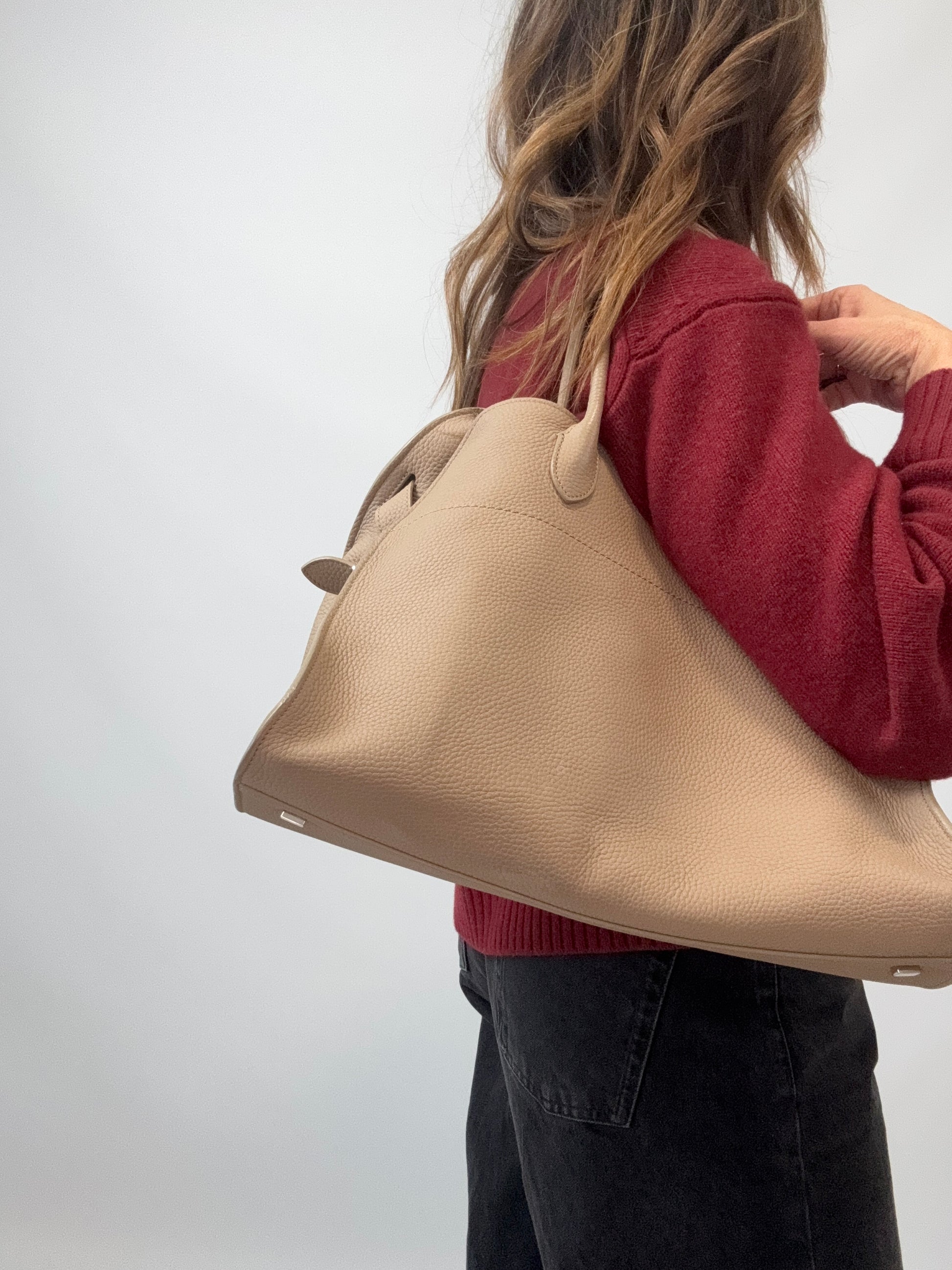 The Row Soft Margaux 15 Bag Beige modeled 3