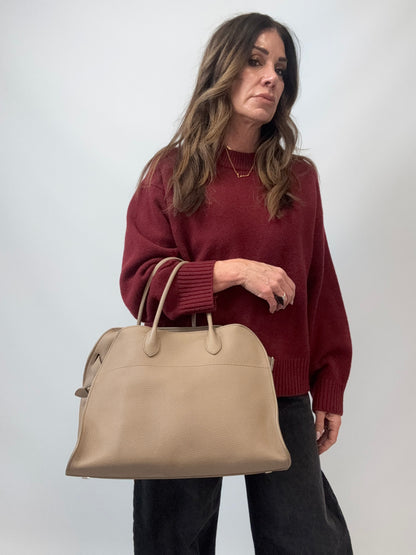 The Row Soft Margaux 15 Bag Beige modeled