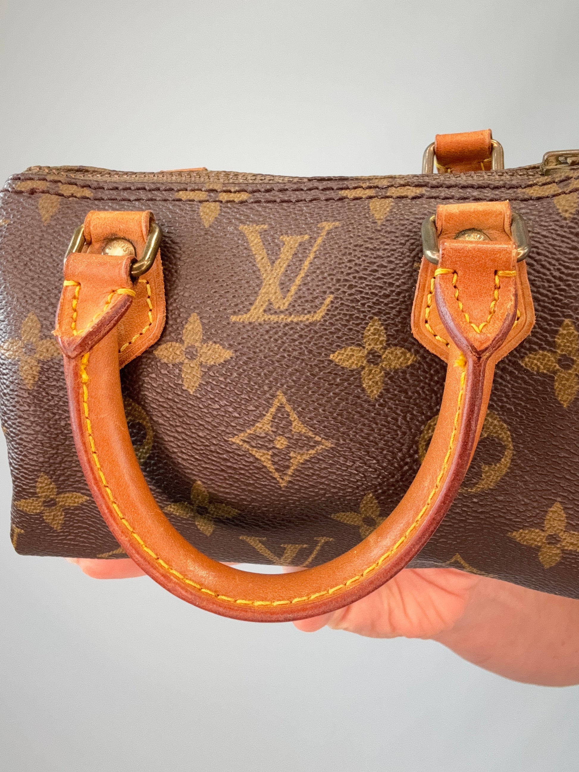 Vintage Louis Vuitton Nano Monogram Speedy interior of front top handle 